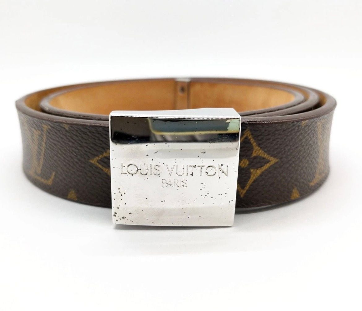 Louis Vuitton Monogram Canvas Belt With Silver Tone Buckle